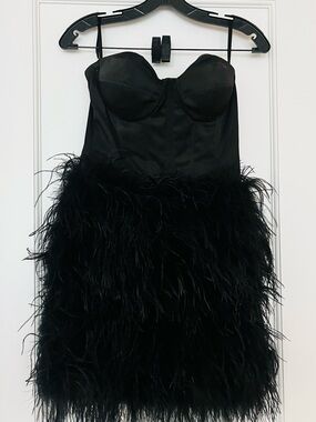 Rare Opulence Black Ostrich Feather Strapless Cocktail Dress - UK 8 Fits US 0-2